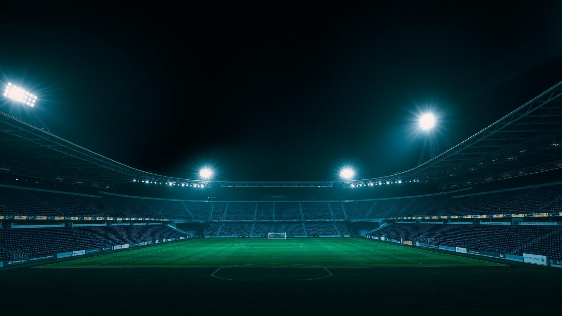 Floodlit football stadium at night